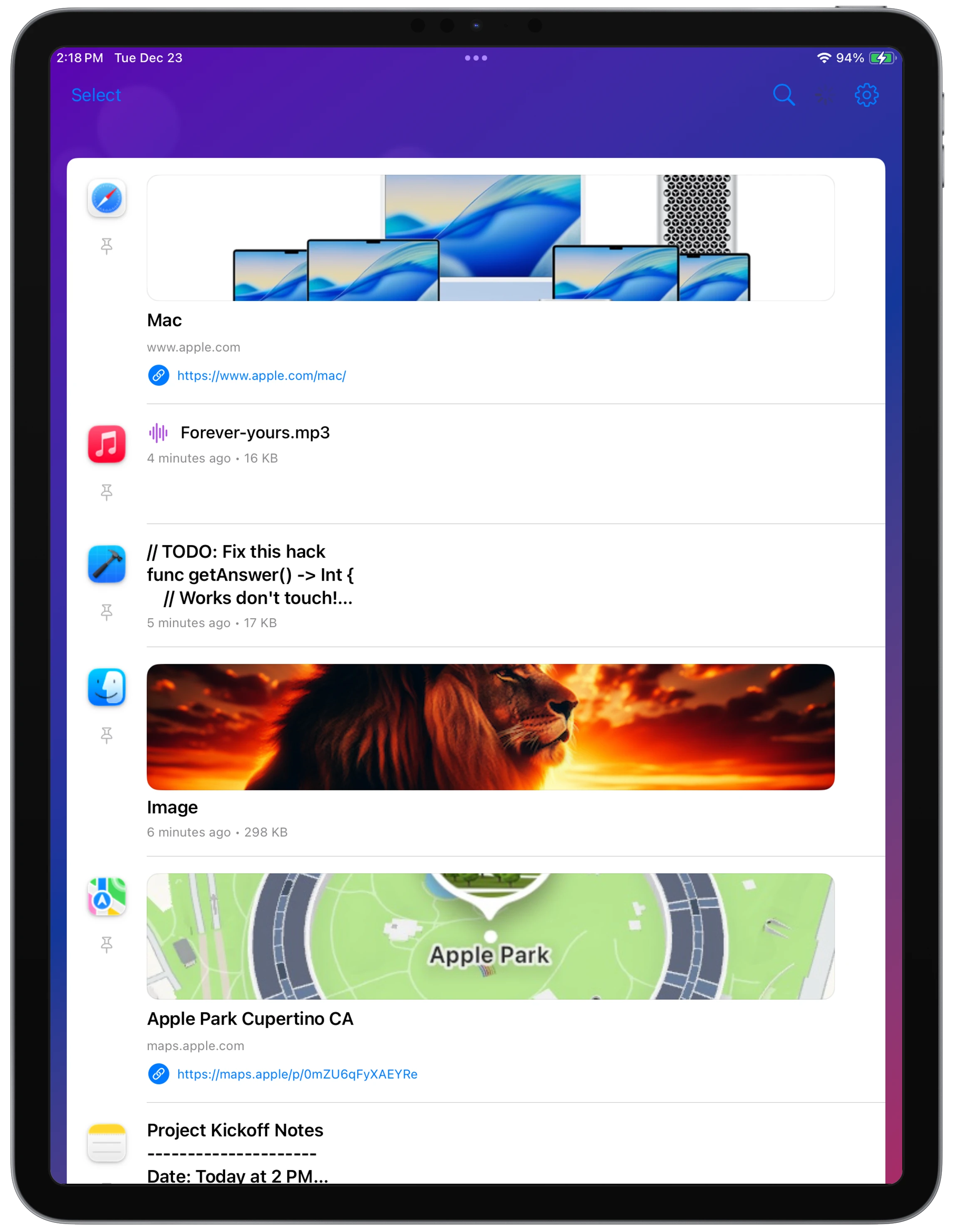 Clipboard manager for iPad with synced history